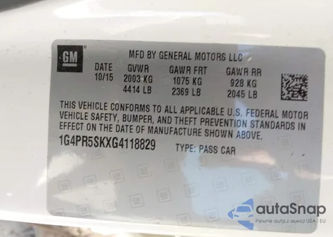 2016 Buick Verano Convenience Group z USA, uszkodzony, nr VIN 1G4PR5SKXG4118829